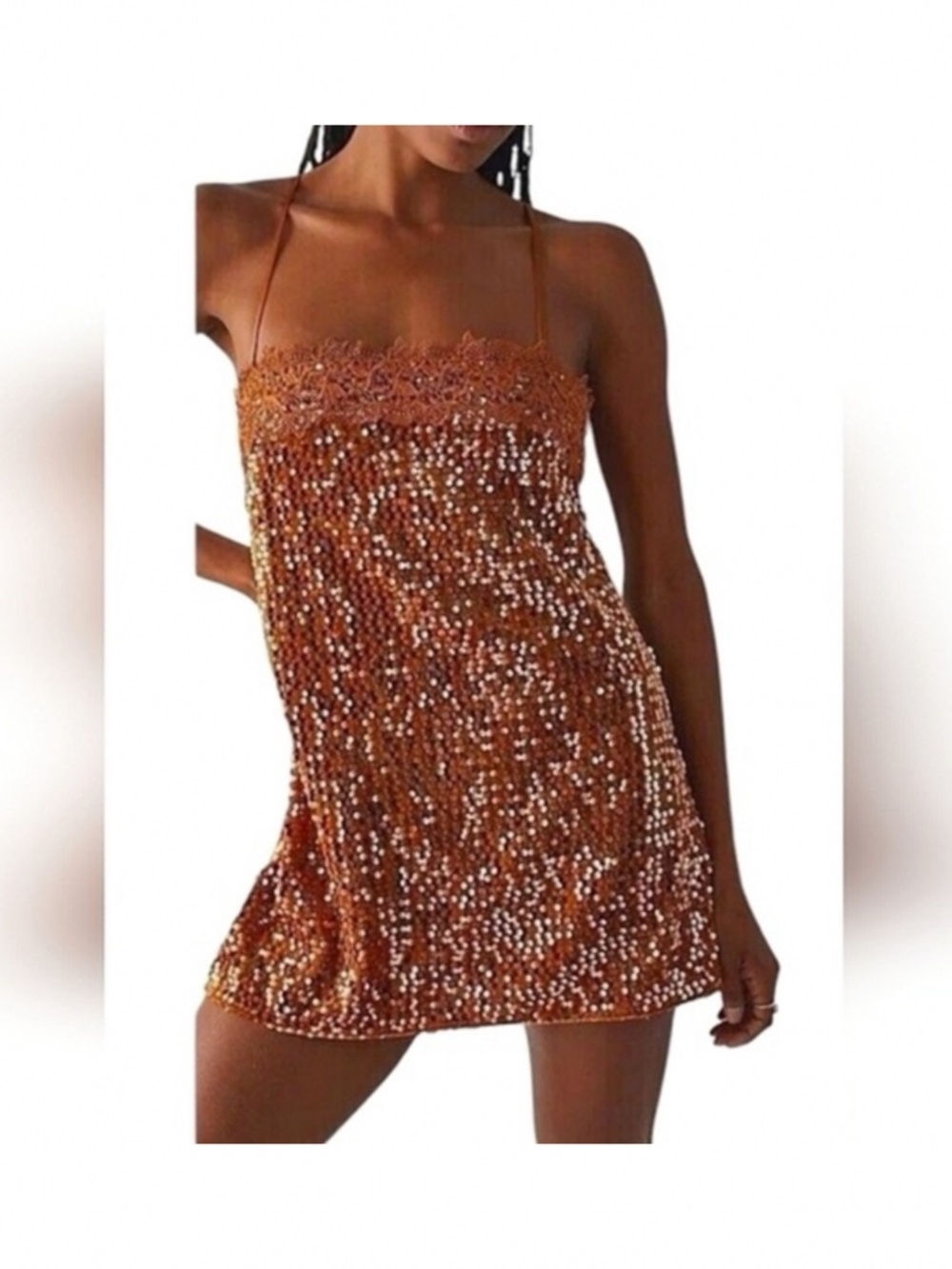Intimately by Free People “That Girl” Sequin Slip Dress Pumpkin Pie Bronze